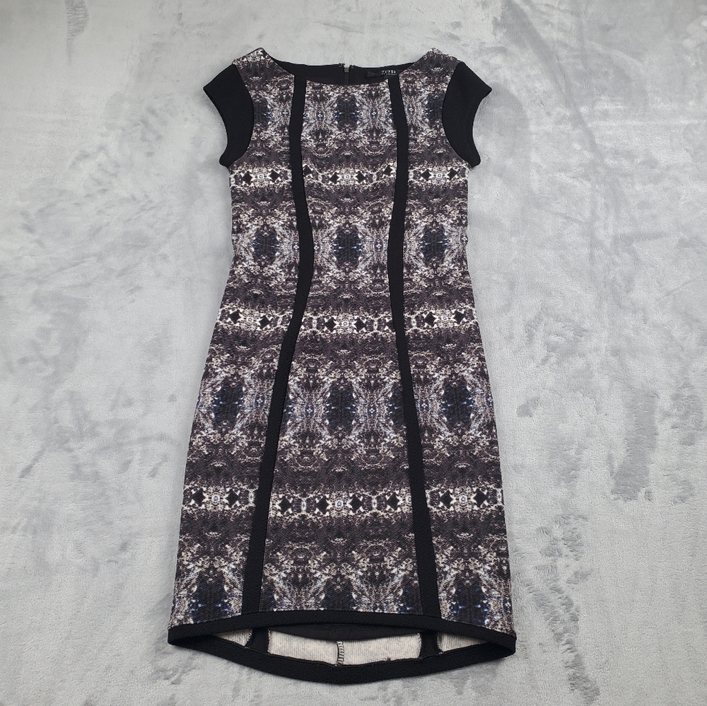 Guess Women’s Dress Size 2 Black Gray Bodycon Short Cap Sleeve Stretch